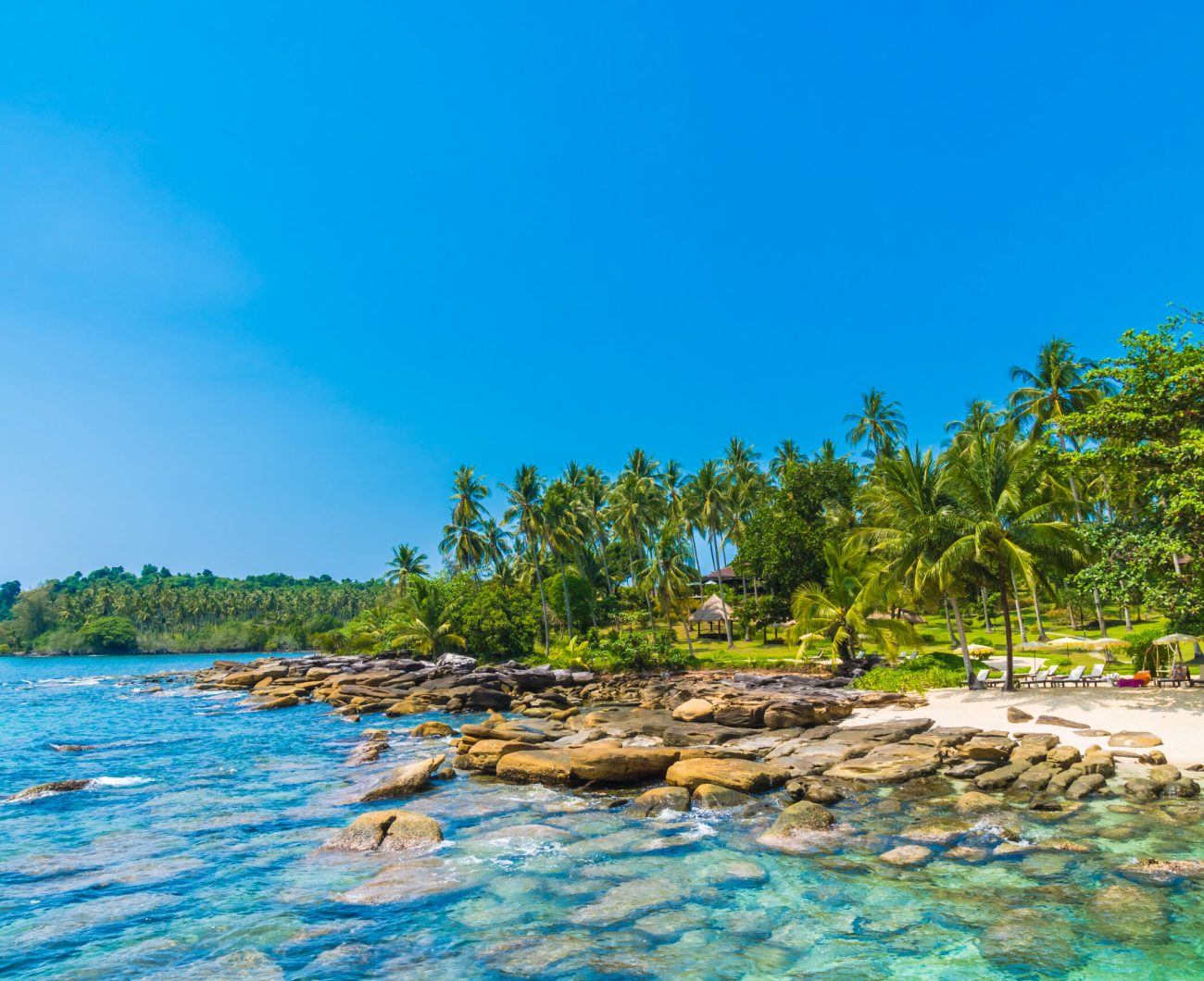 Beautiful tropical beach and sea with coconut palm tree in paradise island - Holiday Vacation concept